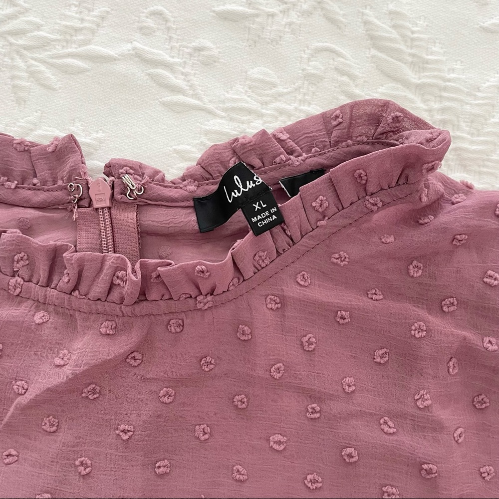 NWOT Lulus Dreaming of You Mauve Purple Swiss Dot Midi Dress Medium XLarge - Picture 6 of 11